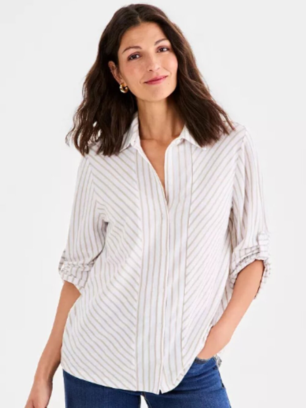 Women's Striped Knit Button-Front Shirt